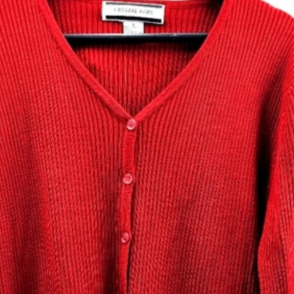 Crystal-Kobe Women's Large Red Light Weight Button-up Knit Cool Weather Cardigan - Picture 6 of 6